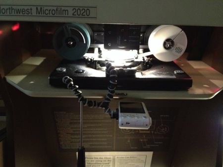 Try This for RootsTech2014: Close Up of Camera Setup for Microfilm to Megapixels
