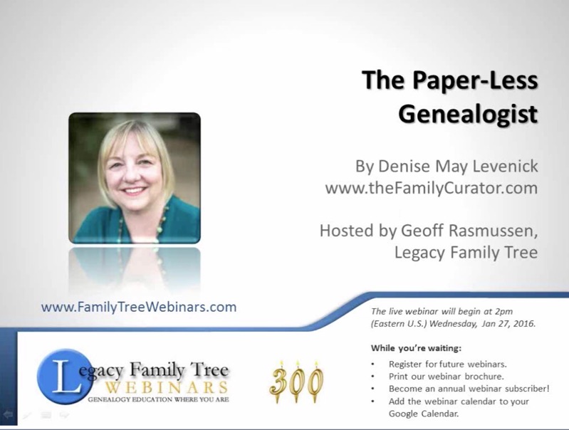 Paperless Genealogist Webinar