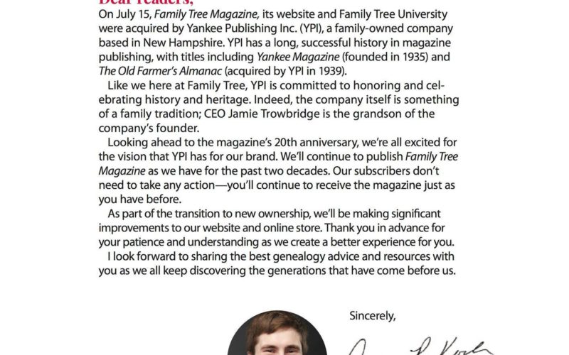 Letter from the editor of Family Tree Magazine.
